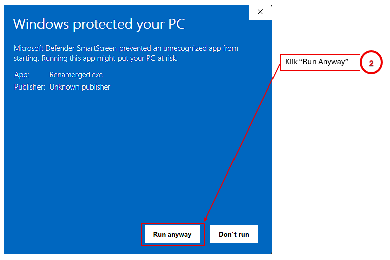 SmartScreen tahap 2 — More info lalu Run anyway